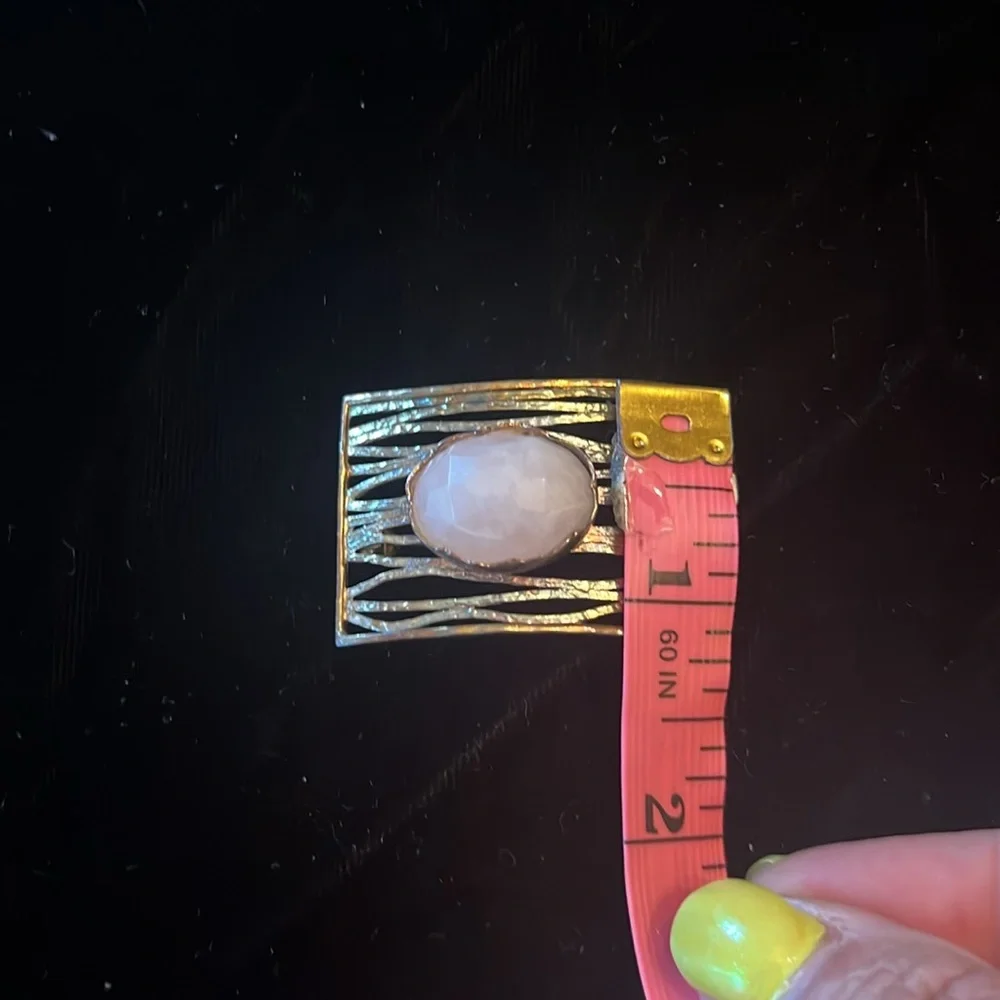 VTG Sterling Silver Modernist Brooch | Faceted Rose Quartz Stone Pin